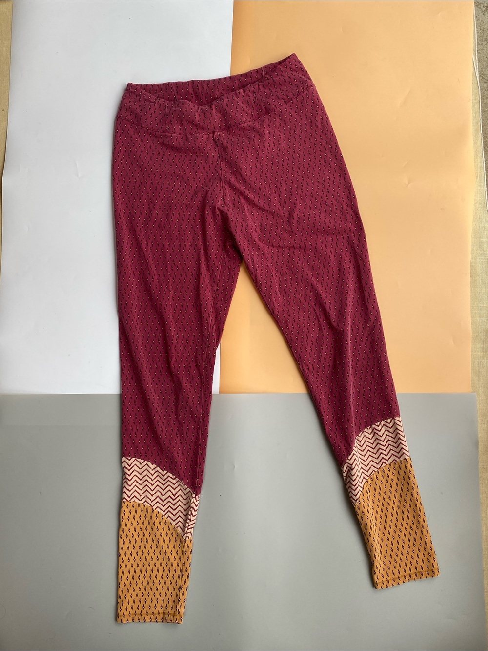 Women’s Burgundy Patterned Leggings with Accent Panels